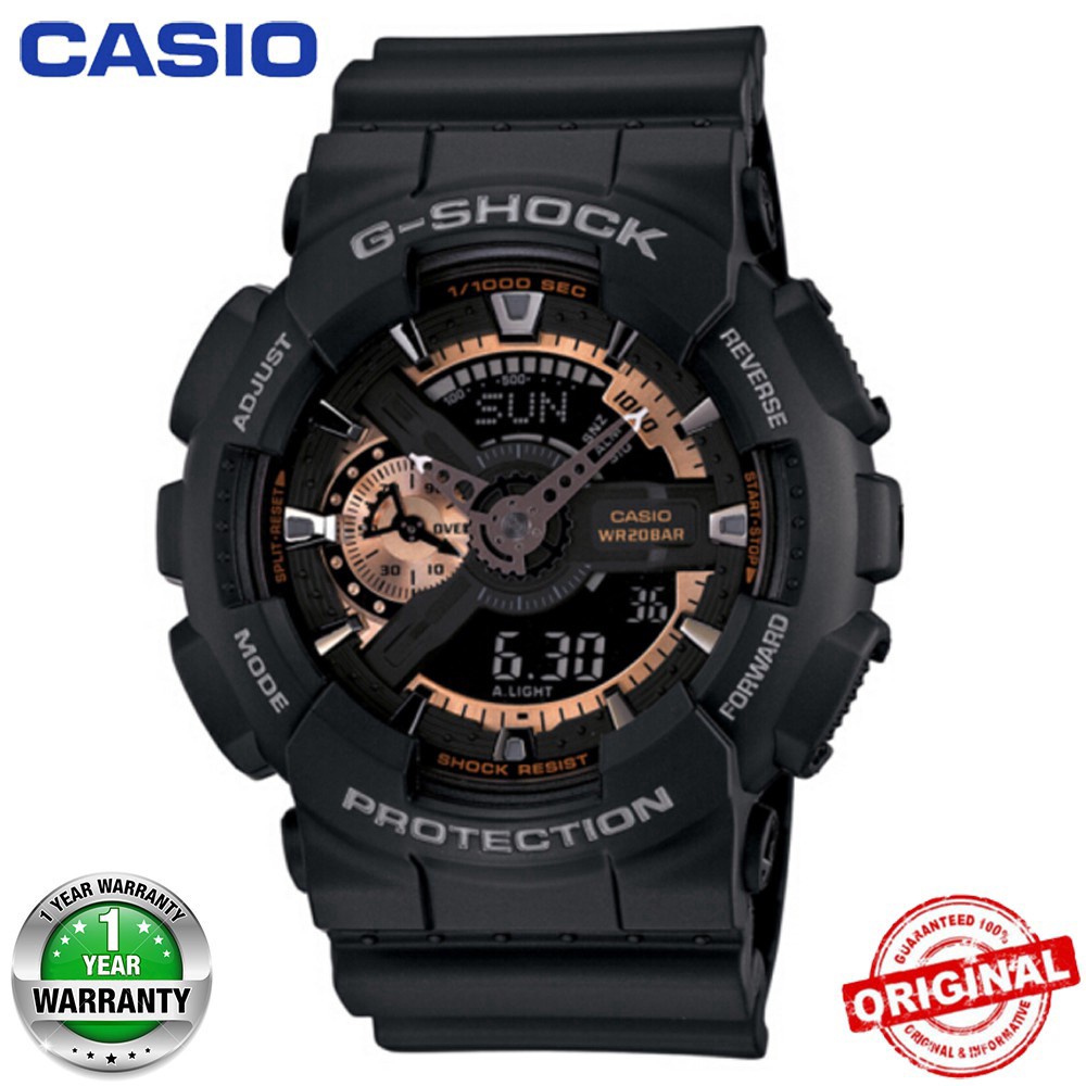 (ขายร้อน) Casio G-Shock GA110 Rose Gold นาฬิกาข้อมือสีดําผู้ชายกีฬา