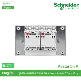 Schneider Electric สวิตช์ทางเดียว 2 ช่องประกอบสำเร็จรูปสีเทา | AvatarOn A | A7032F_GY | PlugOn