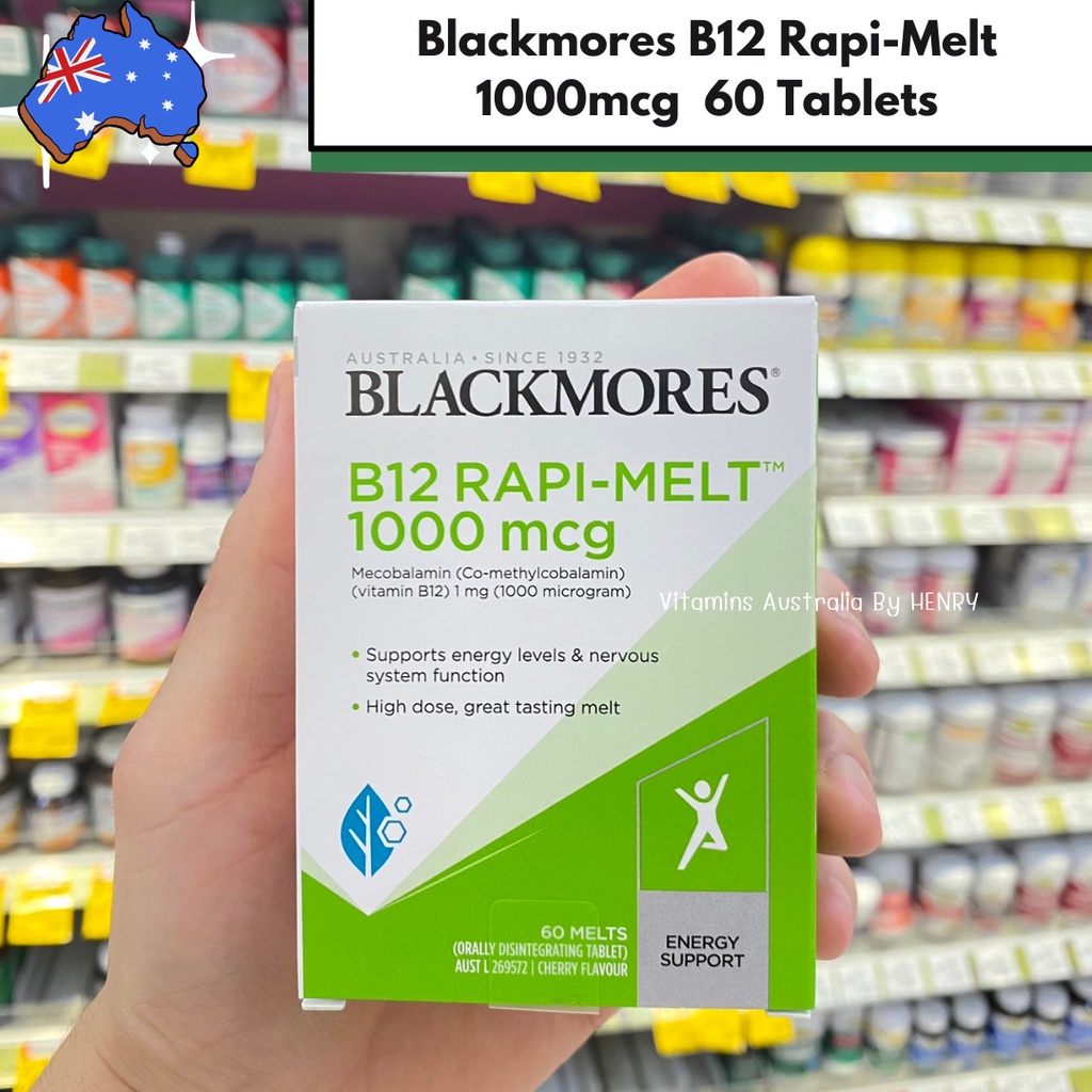 Blackmores Vitamin B12 Rapi-Melt 1000mcg แบล็คมอร์ วิตามินบี 12 ขนาด 60 เม็ด เม็ดอมละลายไวรสเชอรี่ EXP04/2026