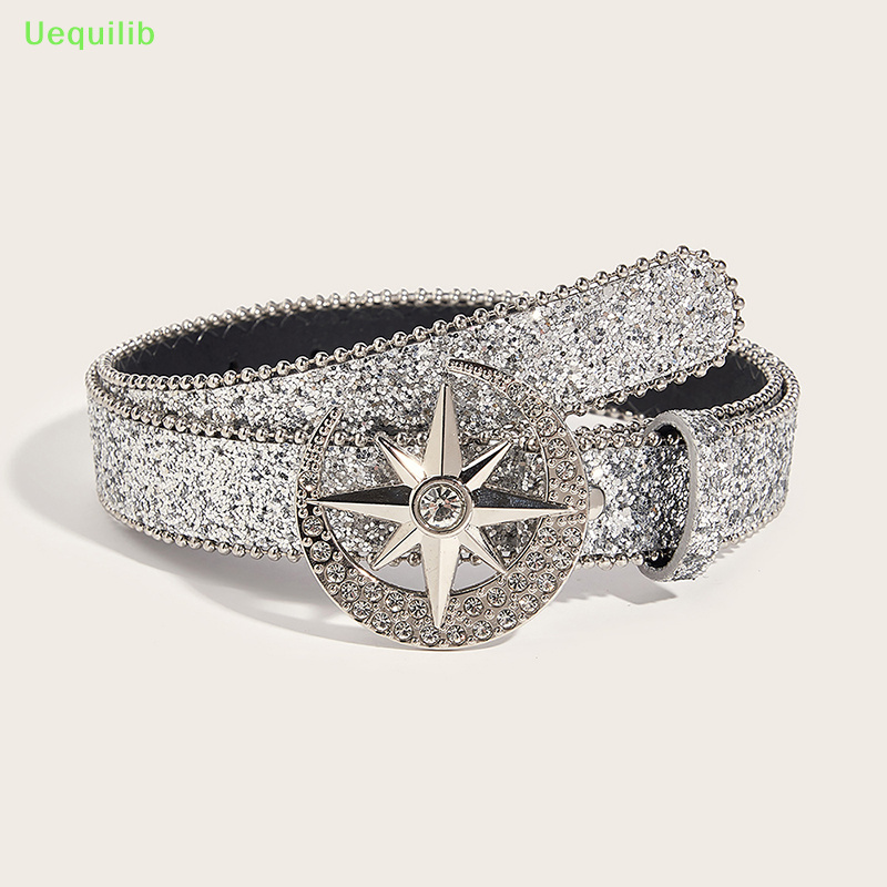 Uequilib ใหม่ เข็มขัดหนัง PU ประดับเลื่อม พลอยเทียม แวววาว แฟชั่น สไตล์พังก์ สําหรับผู้หญิง ผู้ชาย Y2k