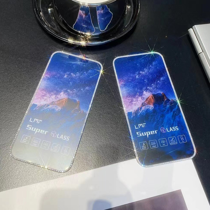 ฟิล์มกระจกนิรภัยกันรอยหน้าจอ เรืองแสง ประดับเพชร หรูหรา สําหรับ iPhone 12 12Pro 13 13Pro Max 15 15Pro 14 14Pro Max 15+ 14+ - รูปที่ 4