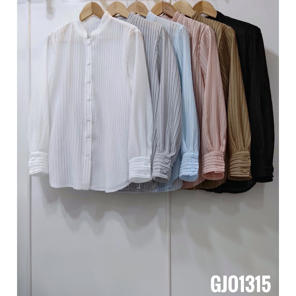 2MUAY รุ่น GJO1315 เสื้อเชิ้ตอัดพลีทคุณภาพ MANDARIN COLLAR SHIRT PLEATED TOP 6 สี FREE SIZE
