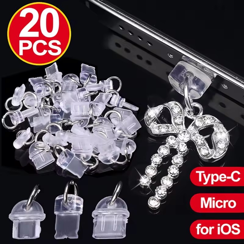 5/10/20pcs สําหรับ Type-C Micro-USB iOS - ปลั๊กป้องกันฝุ่น-กันน้ําโทรศัพท์ Stopper ฝาครอบป้องกัน-โปร่งใส DIY โทรศัพท์จี้ปลั๊ก-พอร์ตชาร์จโทรศัพท์ Caps