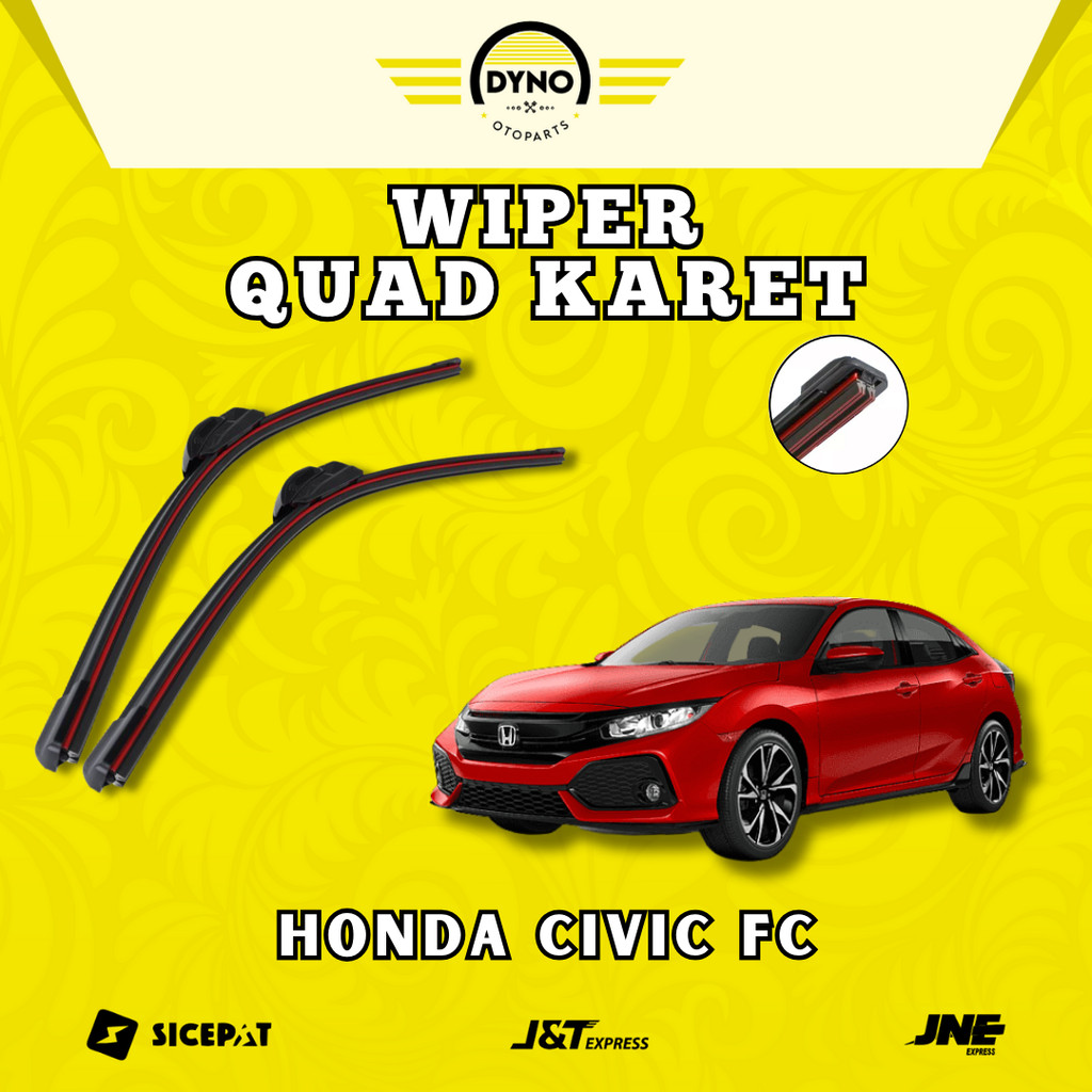Quad Blade Frameless Car Wiper 4 ชั้นยางพรีเมี่ยม 1 ชุด 2 ชิ้น - สําหรับ Honda Civic FC W601