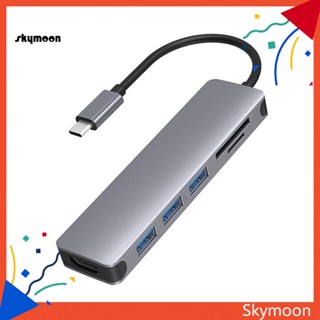 Skym* อะแดปเตอร์แปลง 6 In1 Type C เป็น HDMI 4K 3 พอร์ต USB สําหรับช่องเสียบการ์ด Micro-SD