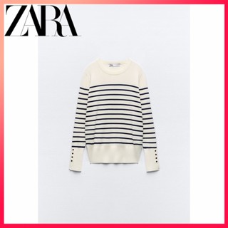 Zara ใหม่ เสื้อกันหนาว คอกลม แขนยาว ติดกระดุม ทรงสลิม สําหรับผู้หญิง