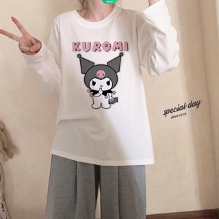 เสื้อยืดแขนยาวลําลอง ผ้าฝ้าย ทรงหลวม พิมพ์ลาย Kuromi น่ารัก สไตล์ญี่ปุ่น แฟชั่นฤดูใบไม้ร่วง สําหรับผู้หญิง และนักเรียน Y2K