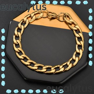 Eucalytus1 สร้อยข้อมือสเตนเลส ชุบทอง 18K ทรงเรขาคณิต สีพื้น สําหรับผู้ชาย