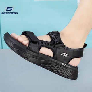 Skechers_ MAX CUSHION MD รองเท้าแตะลําลอง เนื้อเจลลี่ ทนทาน เหมาะกับการเล่นโยคะ สําหรับผู้ชาย