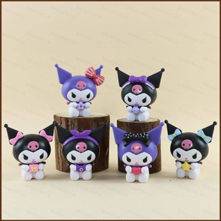 SANRIO Cool ใหม่ โมเดลฟิกเกอร์โบว์ ซานริโอ้ Kuromi 6 ชิ้น สําหรับตกแต่งบ้าน เก็บสะสม