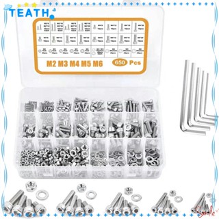 Teath สกรูหัวซ็อกเก็ตหกเหลี่ยม สเตนเลส 304 M2 M3 M4 M5 M6 20 ขนาด พร้อมกล่องเก็บ 650 ชิ้น|ชุดสกรู สําหรับรถยนต์