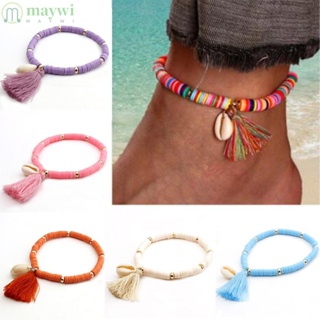 Maywi สร้อยข้อมือลูกปัดเปลือกหอย สีทอง สีเงิน ของขวัญโบฮีเมียน เครื่องประดับชายหาดชนเผ่า แฮนด์เมด พร้อมพู่