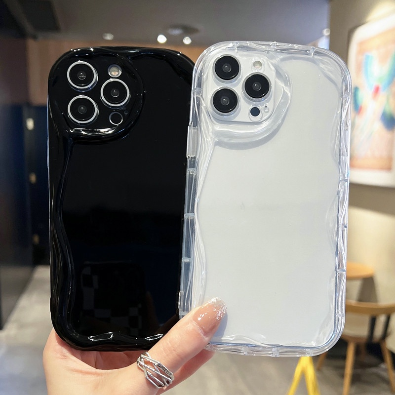 เคสโทรศัพท์มือถือ ซิลิโคนนุ่ม ใส ลายคลื่นครีม สีดํา ขาว สําหรับ Realme C55 C35 C33 C31 C30 C30s C21 C20 C11 C21Y C25Y C25 C20 C17 C15 C12 10 5 5i 6i 7i 6 7 Pro 10 | Cx N002