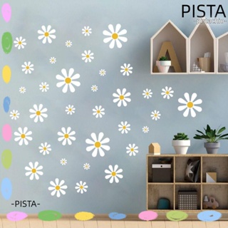 Pista สติกเกอร์ไวนิล PVC ลายดอกเดซี่ สีขาว สไตล์เรโทร สําหรับติดตกแต่งผนังบ้าน ห้องนั่งเล่น