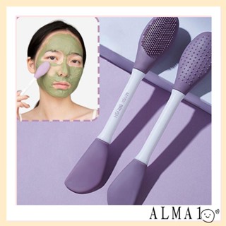 Alma 3 ชิ้น แปรงสองหัว, ที่ขูดฟิล์มโคลนบนใบหน้า เครื่องมือแต่งหน้า, DIY นวดผู้หญิง ความงาม ซิลิโคนเจล ดูแลผิวหน้า นุ่ม