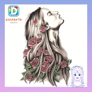 Diachath สติกเกอร์รอยสักร่างกาย กันน้ํา ขา ร่างกาย ศิลปะ ลายกุหลาบ ผีเสื้อ สีดํา