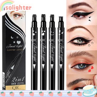 SOLIGHTER 2 ชิ้น สีดํา ซีล อายไลเนอร์ ปากกา, ปีกหัวใจ อายไลเนอร์ แสตมป์, ใหม่ กันน้ํา ดอกไม้ หัวคู่ ลิควิด ปากกา สําหรับแต่งหน้า เครื่องสําอาง