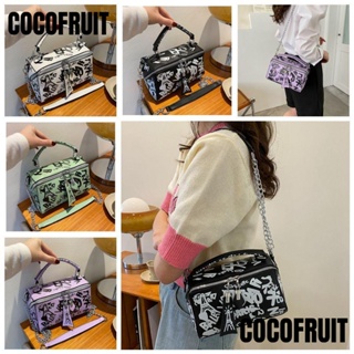 Cocofruit กระเป๋าสะพายไหล่ กระเป๋าถือ หนัง PU ลายกราฟฟิติ ปรับสายได้ สีดํา ของขวัญ สร้างสรรค์ สําหรับสตรี