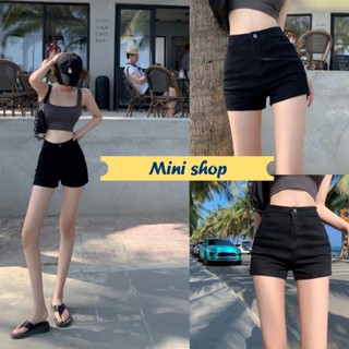 Mini shop🌸พร้อมส่ง🌸 (A12) กางเกงขาสั้นสีดำ เอวสูงผ้ารัดตัว SMLXL -NZ-H