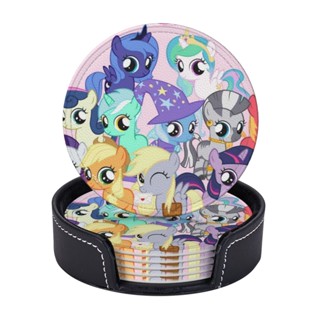 (6 ชิ้น) ที่รองแก้วหนัง ทรงกลม ลาย My Little Pony ทนความร้อน พร้อมกล่องเก็บ สําหรับร้านอาหาร ห้องครัว สํานักงาน และอื่น ๆ