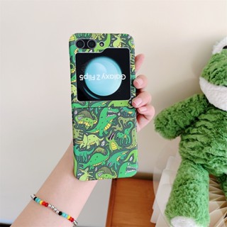 เคสโทรศัพท์มือถือ PC กันกระแทก ลายภาพวาดสีน้ํา รูปไดโนเสาร์น่ารัก สีเขียว สําหรับ Samsung Galaxy Z Flip 5 Z Flip 4 Z Flip 3 Z Flip 4 Z Flip 3 Z Flip 5