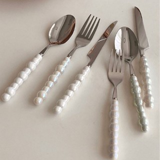 Daily Use Flatware ชุดช้อนส้อมช้อนส้อมมีดเครื่องครัวชุดเซรามิค Pearl Handles สำหรับร้านอาหารบ้านโรงแรม