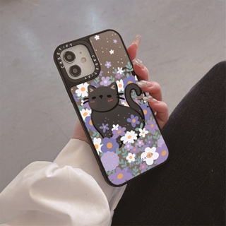 Casetify X เคสโทรศัพท์มือถือ PC แข็ง กันกระแทก ลายดอกไม้ แมว สีเงิน สีดํา สําหรับ iPhone 15 14 13 12 11 Pro MAX IX XS MAX XR 6 6s 7 8 Plus