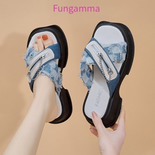 Fungamma รองเท้าแตะ แบบหนา ระบายอากาศ สวมใส่สบาย แฟชั่นสไตล์เกาหลี สําหรับผู้หญิง