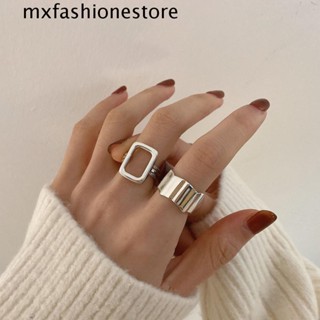 Mxfashione แหวนเปิด รูปทรงเรขาคณิต สีเงิน สไตล์วินเทจ อินเทรนด์ สําหรับผู้หญิง