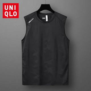 Uniqlo เสื้อยืดแขนกุด คอกลม ผ้าเรยอน สีพื้น สําหรับผู้ชาย ไซซ์ L-5XL