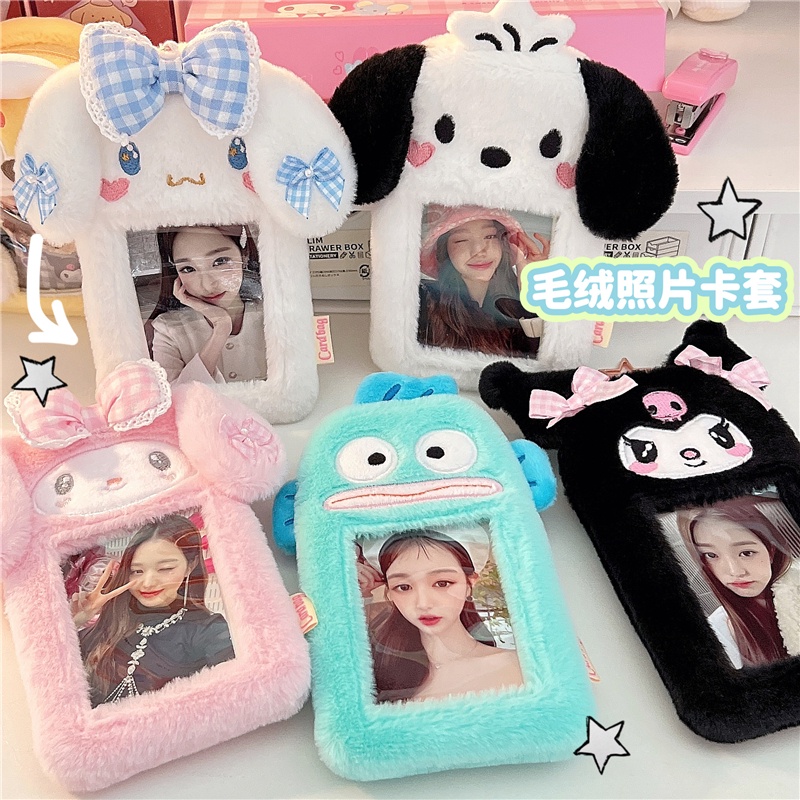 กระเป๋าใส่บัตร ผ้ากํามะหยี่ขนนิ่ม ลาย Sanrio Kawaii Idol สําหรับตกแต่งกระเป๋านักเรียน