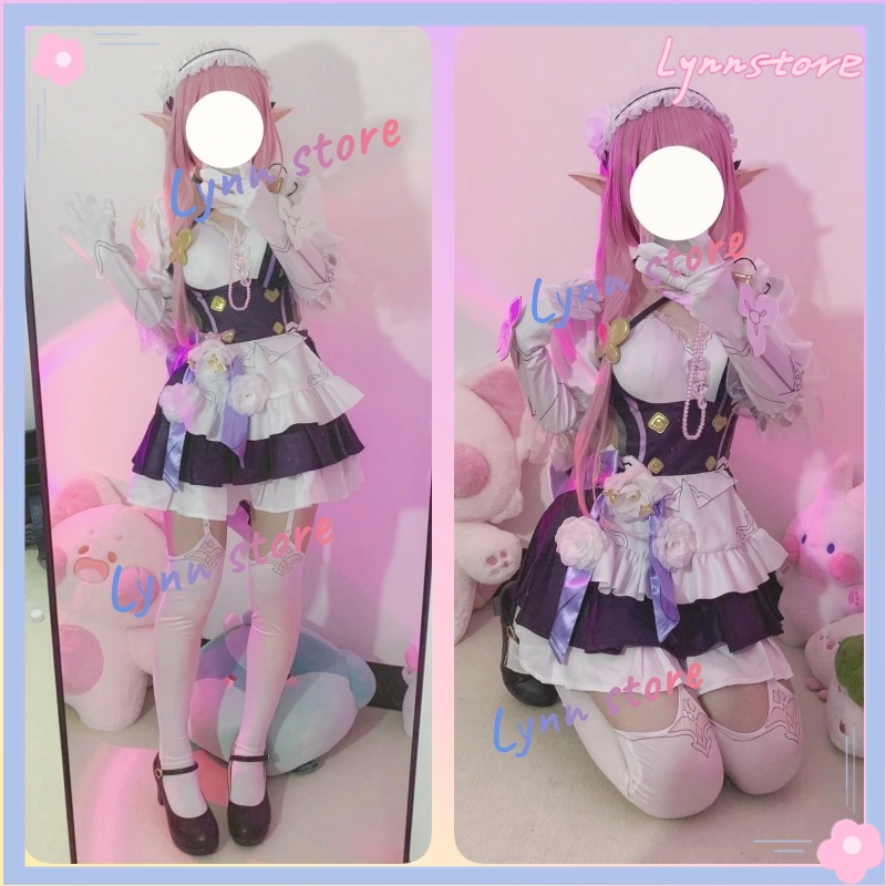 Game Honkai Impact 3rd: Elysia Maid ชุดเดรสคอสเพลย์ เอลฟ์ สีชมพู สําหรับผู้หญิง