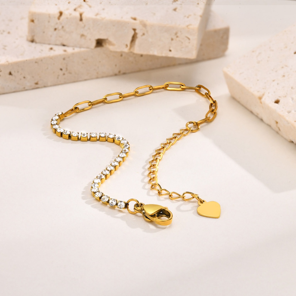 Vnox سوار سلسلة ستانلس مطلي ذهب 18K بالزركون الأبيض — صورة 7