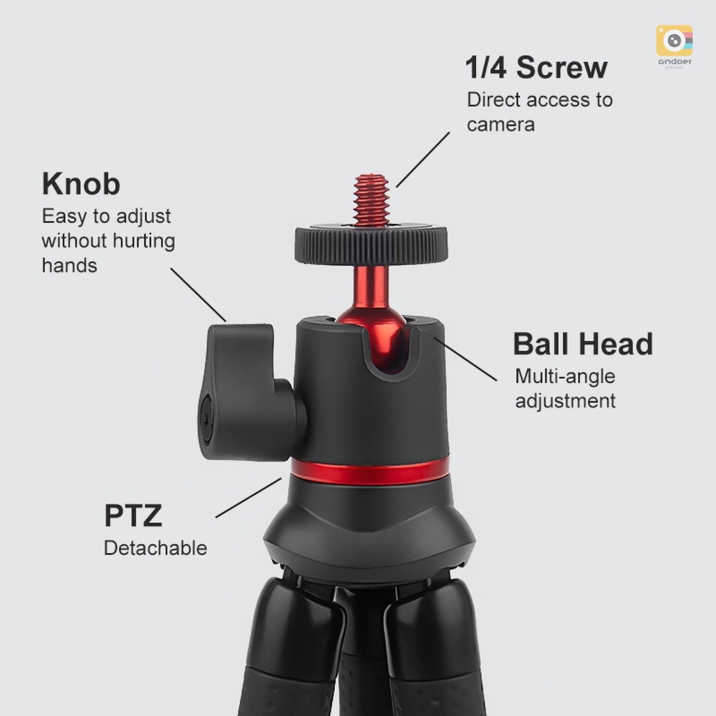 AND-PULUZ Phone Tripod Tabletop Tripod Stand Octopus Flexible Tripod Holder 2kg/4.4lbs Load Capacity with Remote Control Phone Clip  Adapter Compatible with DSLR Cameras iPhon