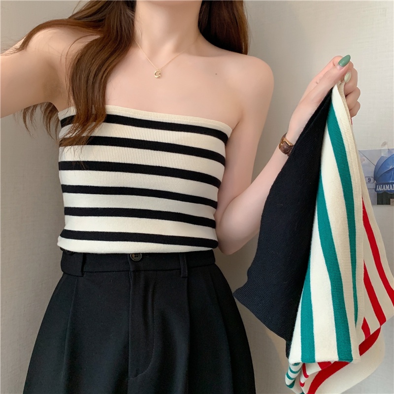 Dahong เสื้อเกาะอกผู้หญิง ลายทาง เครื่องรัดตัว เซ็กซี่ แฟชั่นสายฝอ 52139