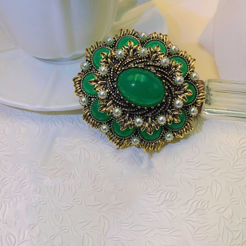 เข็มกลัด รูปดอกไม้ไฟ ใบไม้ ประดับคริสตัล สีเขียว สไตล์วินเทจ แฟชั่นฝรั่งเศสโบราณ สําหรับผู้หญิง - รูปที่ 2