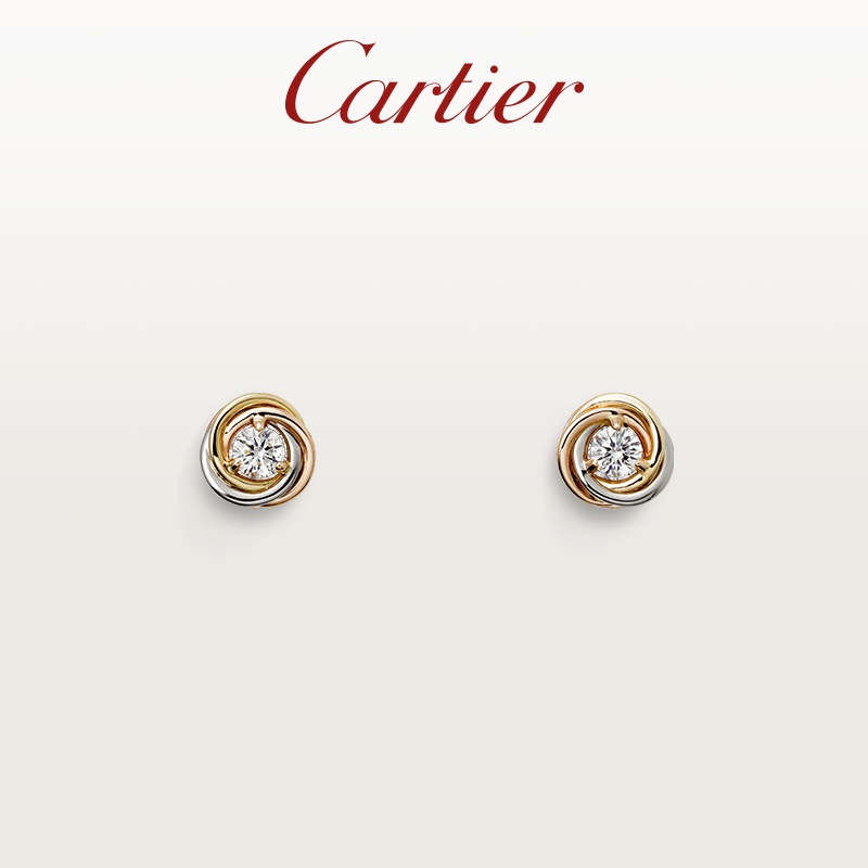 [พร้อมบรรจุภัณฑ์] Cartier Cartier Trinity Rose Gold White Gold Diamond Three-Ring ต่างหูคู่รัก ของขวัญ