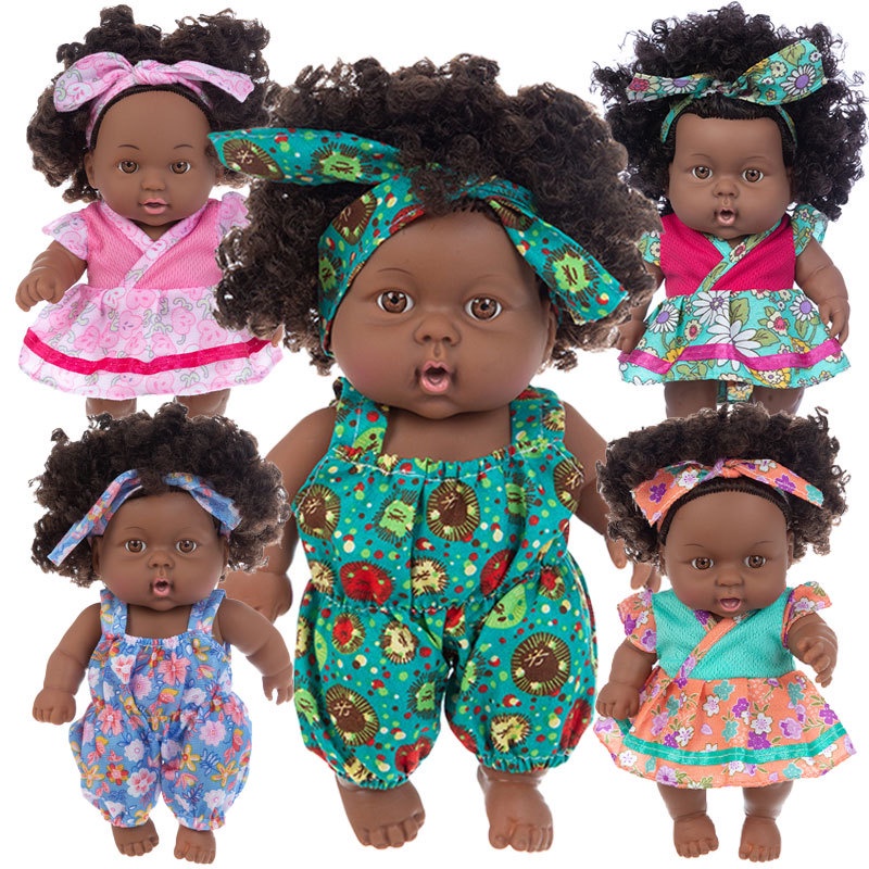 Simulation doll 8 inch African black doll cute doll vinyl reborn doll foreign trade children's toys
