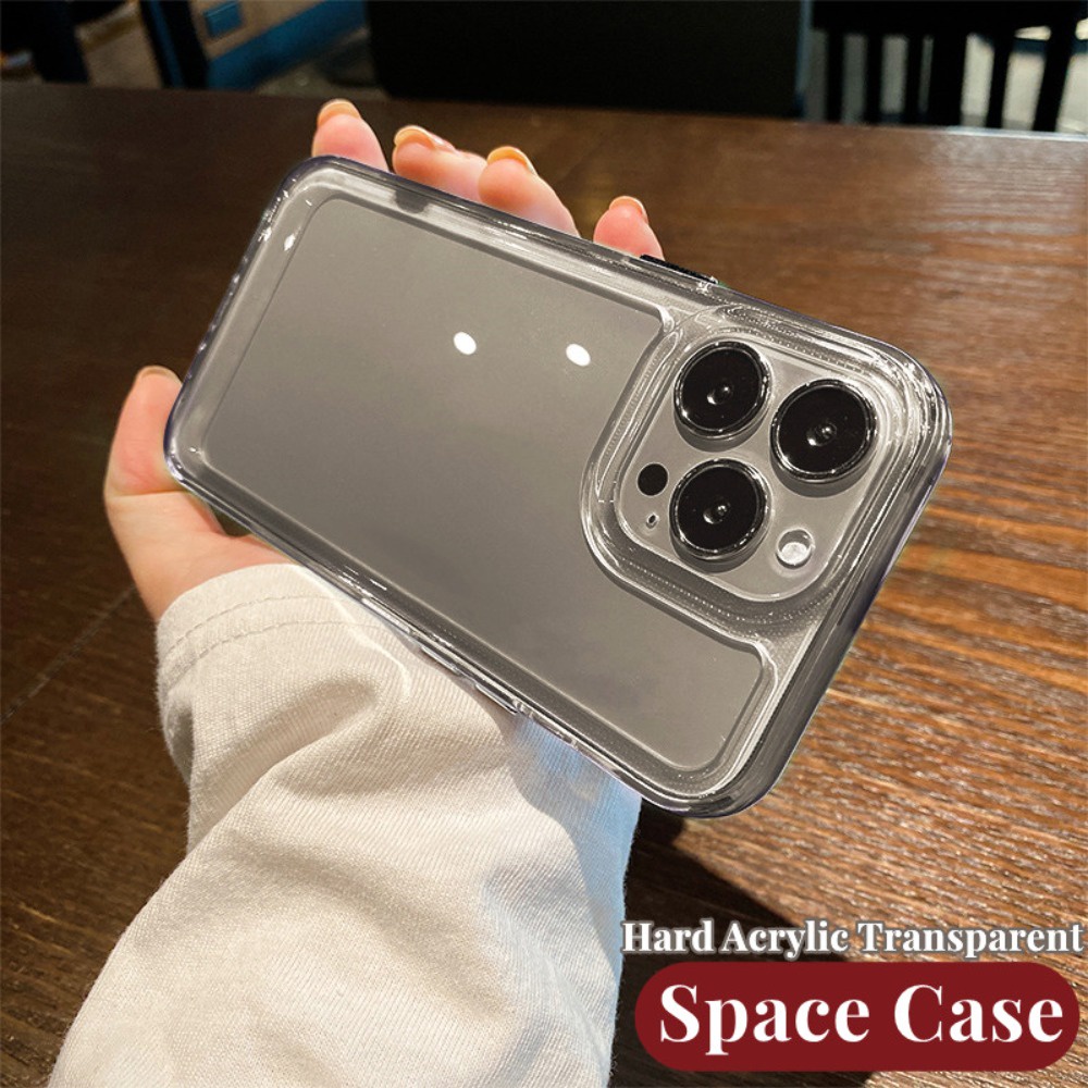 เคสโทรศัพท์มือถืออะคริลิคแข็ง แบบใส กันกระแทก ลายอวกาศ ปุ่มโลหะ สําหรับ iPhone 15 14 13 12 11 Pro MAX XS MAX XR X 7+ 8 14 15 Plus