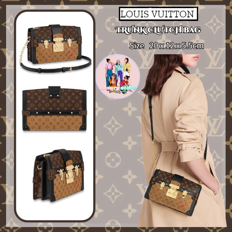 🌹 Louis Vuitton TRUNK CLUTCH กระเป๋าถือ/ถือ/สะพายข้าง/กระเป๋าเดินทาง/Fashion