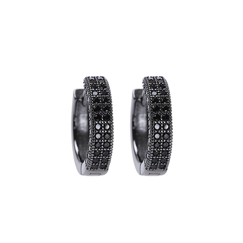 Original S925 Silver Black Earrings Men's Hip Hop Micro Rhinestone Electroplated Black Gold High Sense Personalized Earrings 069M