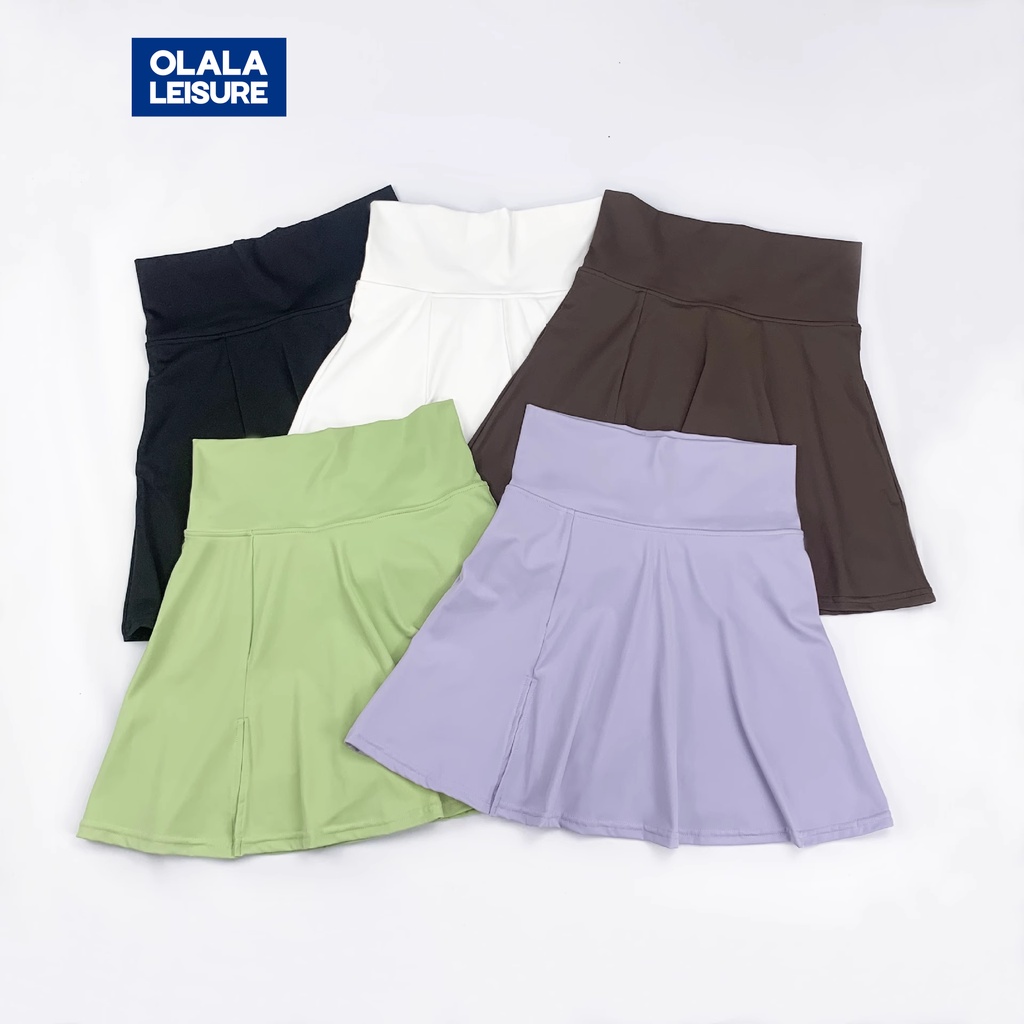OLALA LEISURE กระโปรงเทนนิส เอวสูง แบบแห้งเร็ว เหมาะกับใส่เล่นโยคะ วิ่งออกกําลังกาย