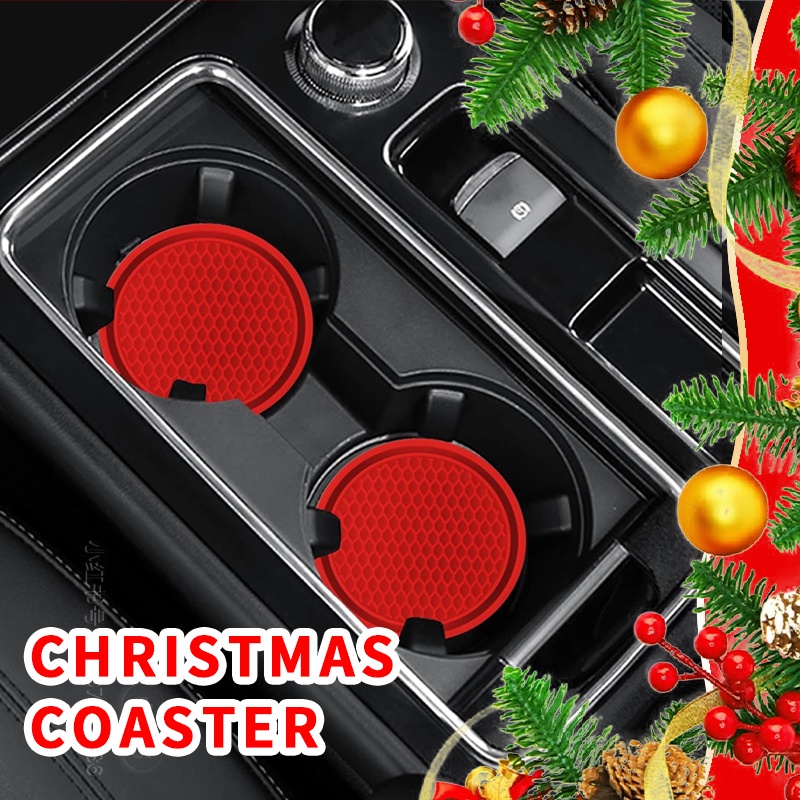 1/2PCS Bling Car Coasters คริสต์มาสที่วางแก้วใส่ Coasters ตกแต่งรถอุปกรณ์ตกแต่งภายในสีแดง Anti Slip Universal