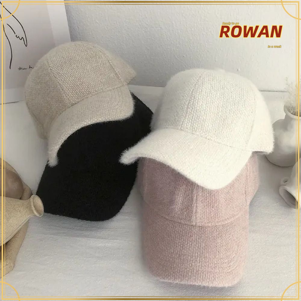 Rowans หมวกเบสบอล ผ้ากํามะหยี่ขนนิ่ม ขนกระต่ายเทียม สีขาว สีดํา อบอุ่น แฟชั่นสําหรับผู้หญิง