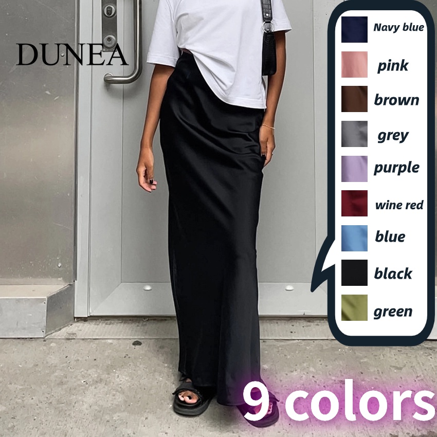 กระโปรงหางปลา ผ้าซาติน สีดํา สไตล์ฝรั่งเศส สําหรับผู้หญิง