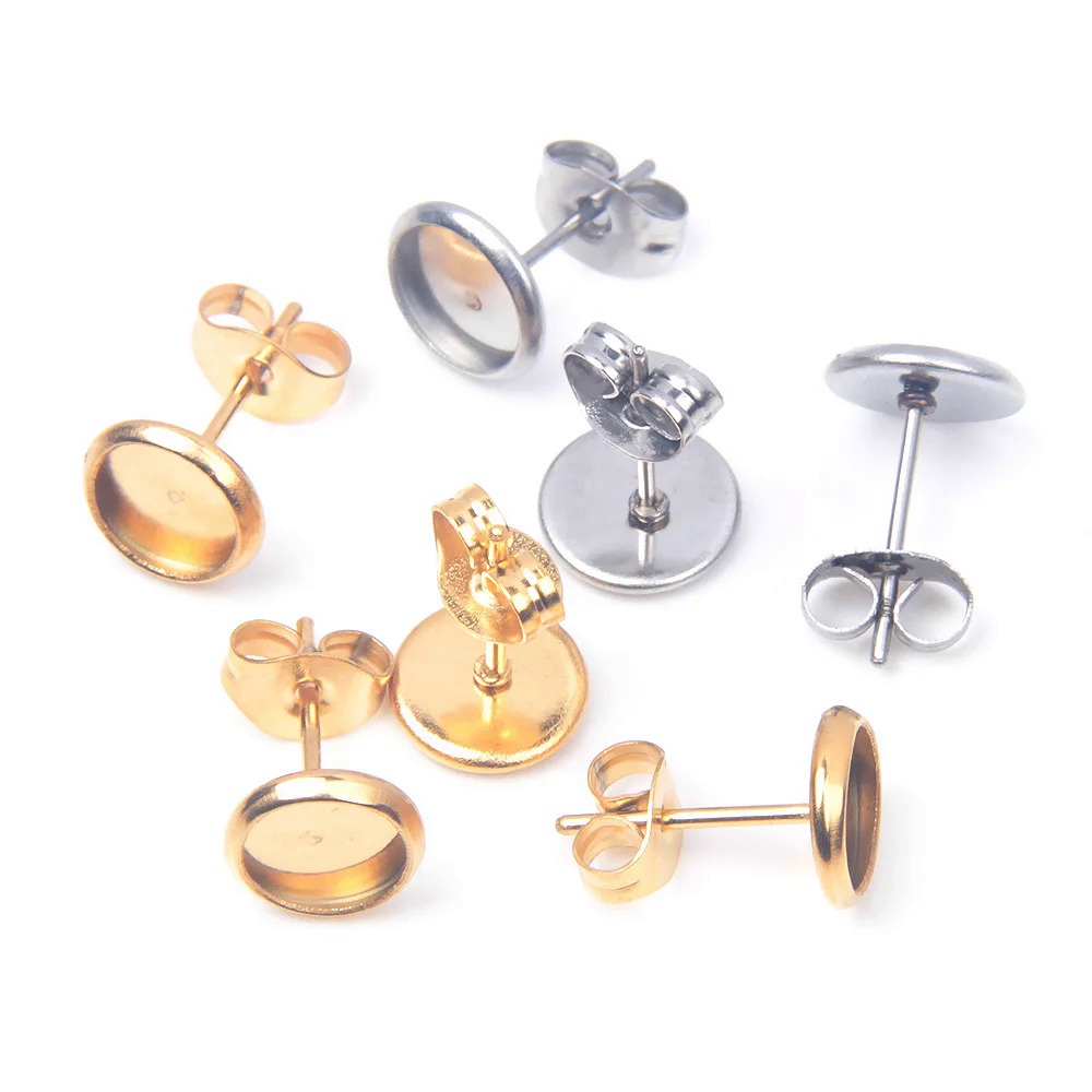 Xhn 20ชิ้น/ล็อต6mm 8mm 10mm 12mm stainless STEEL Material earring studs (with EAR plug) BASE Fit 6-12mm Glass cabochons