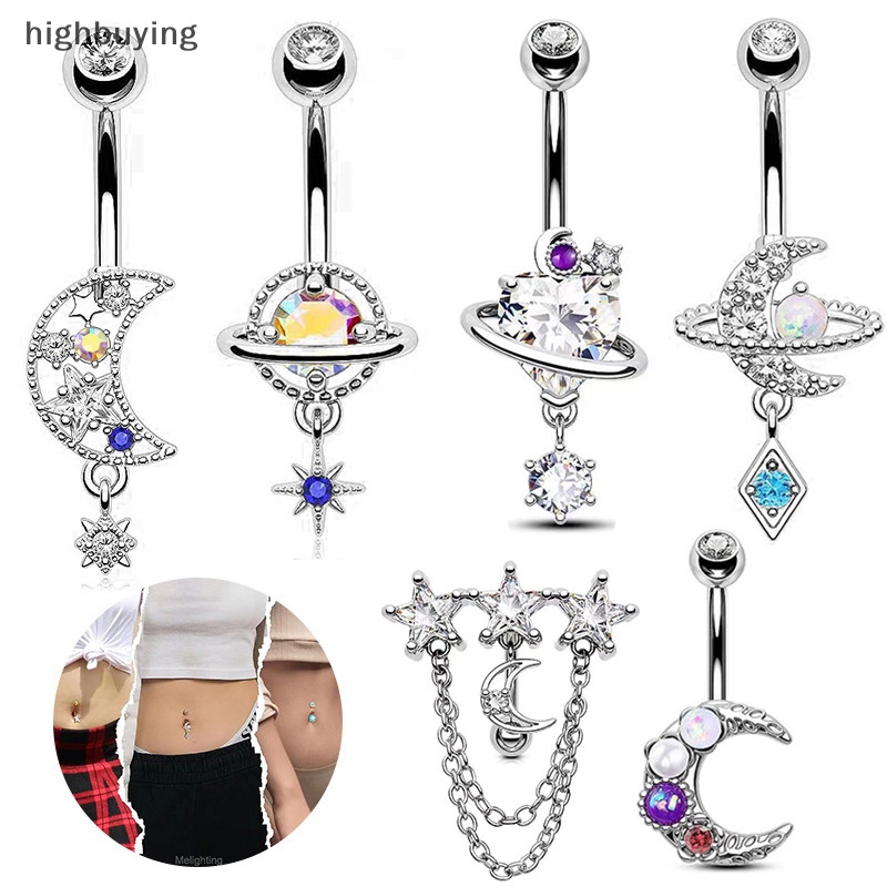[highbuying] เครื่องประดับ แหวนสเตนเลส จี้รูปดวงจันทร์ ดาว ประดับเพทาย สําหรับผู้หญิง สินค้าใหม่