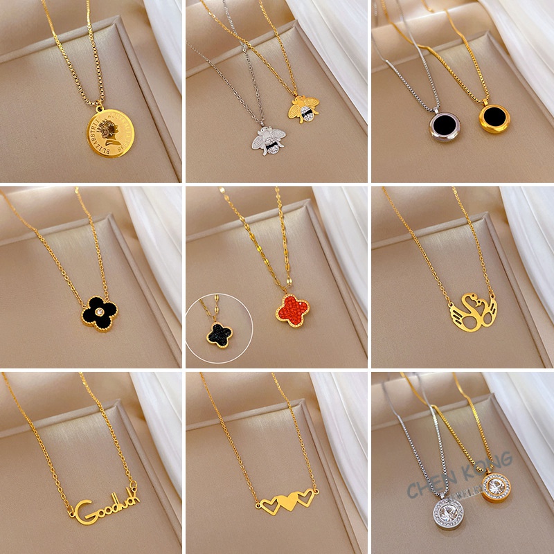 [เหล็กไทเทเนียม] สร้อยคอเคลือบทอง 18K Simple Letter Fishtail จี้กระดูกไหปลาร้าโซ่อินเทอร์เน็ตคนดังเสื้อกันหนาวโซ่อุปกรณ์เสริม