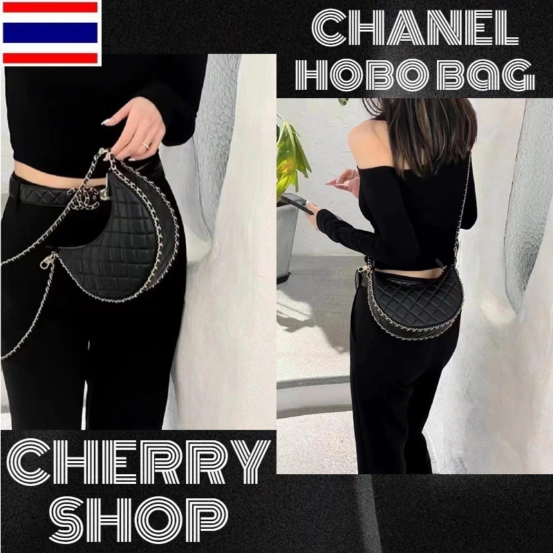 New 🍒 Chanel mini/small hobo bag กระเป๋าพระจันทร์เสี้ยว/กระเป๋าขนมจีบ/ผู้หญิง JFF1