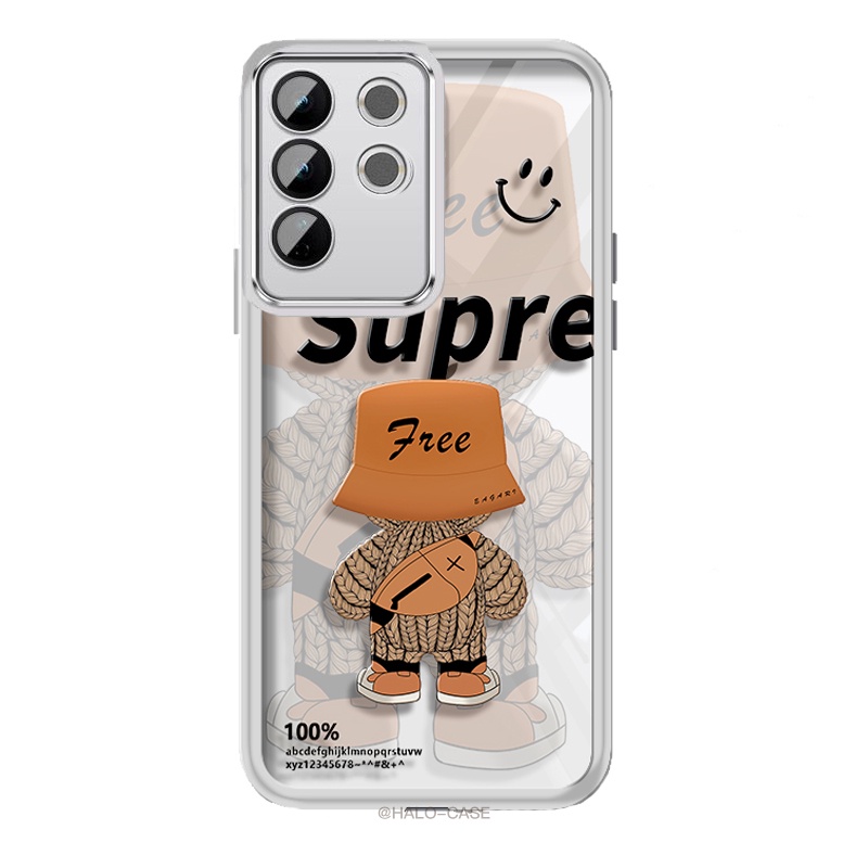 [2in1] เคสโทรศัพท์มือถือแบบนิ่ม กันกระแทก ลายหมีน่ารัก พร้อมฟิล์มเลนส์กล้อง สําหรับ Samsung S23 Ultr